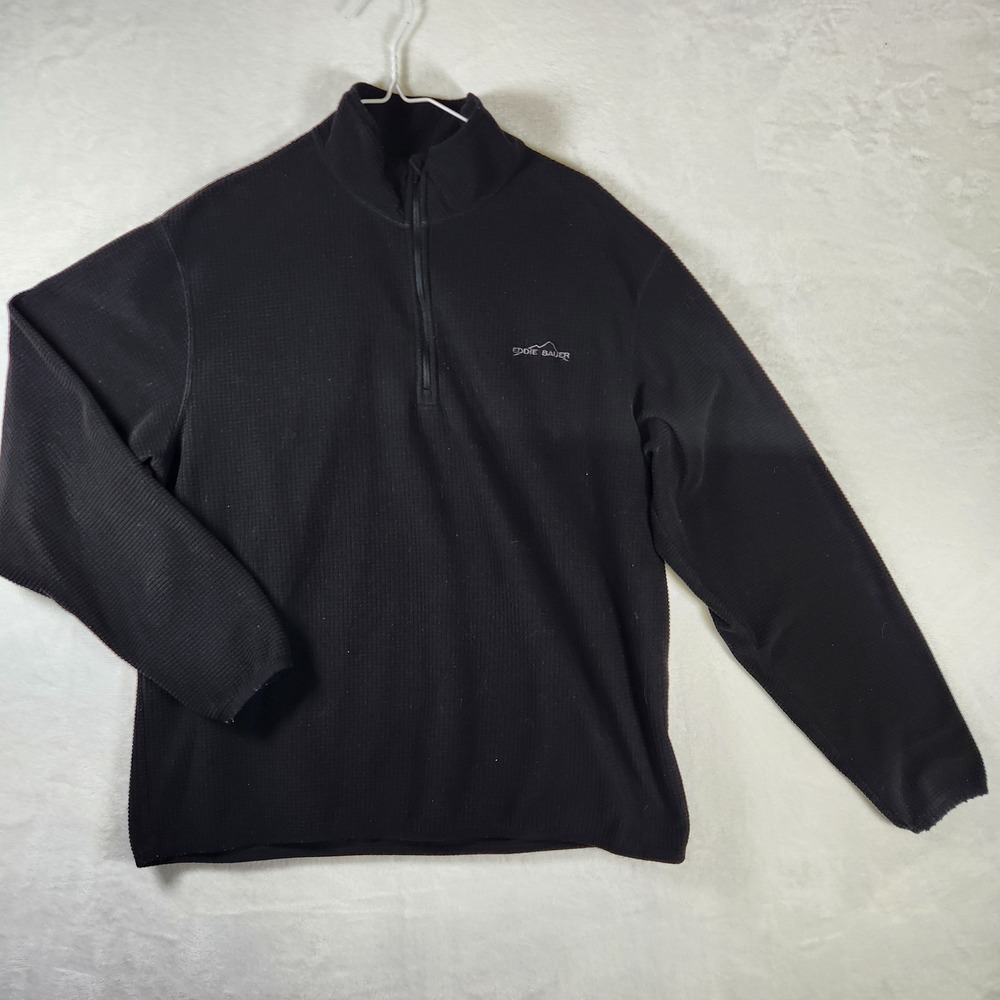 Eddie Bauer Mens XL Black Fleece Pullover Quarter Zip‎ Sweater Top